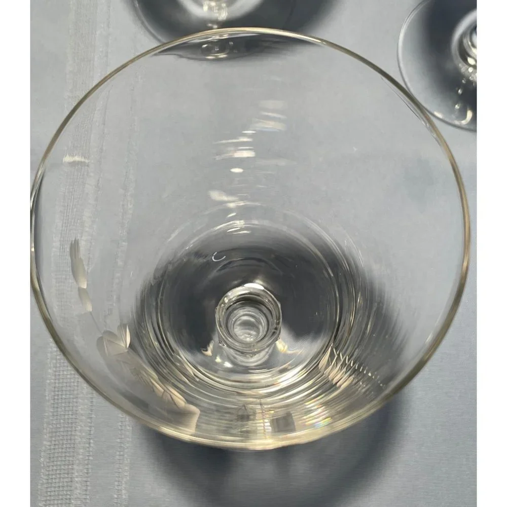 Set of 7 Crystal Rose Etched Iced Tea Glasses Cut Glass Stem Bubbles Vintage - Picture 6 of 10